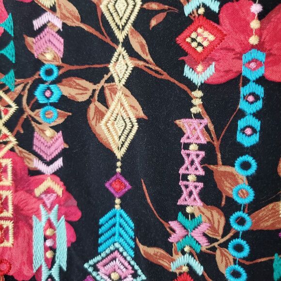 Savanna Jane Floral Boho Embroidered Mini Tunic Dress Shift Lined Womens L Tie - Picture 3 of 8